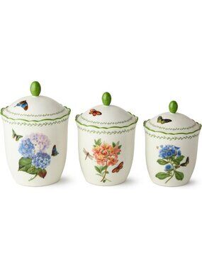 Elegant Floral Canister Set - 3-Piece Airtight Storage Jars with Butterflies